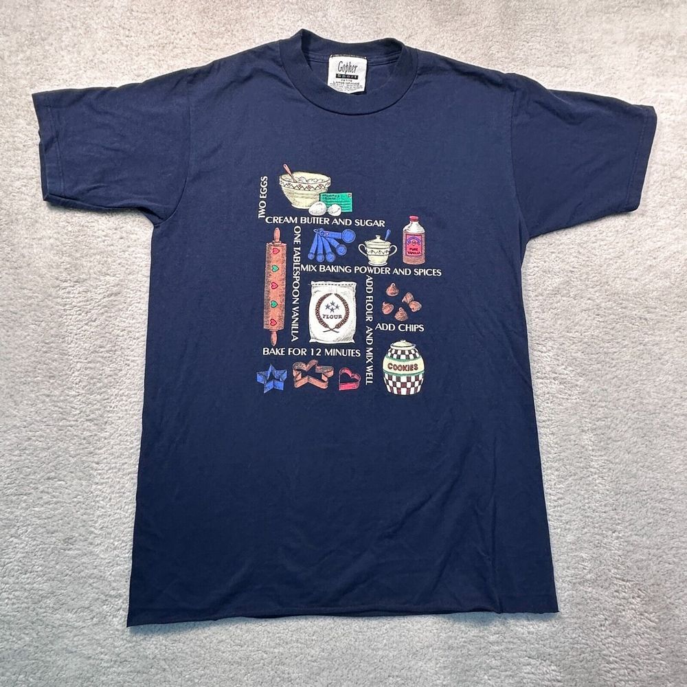 Vintage Gopher Novelty Graphic‎ T Shirt Recipe Cookies Baking Navy Made in USA